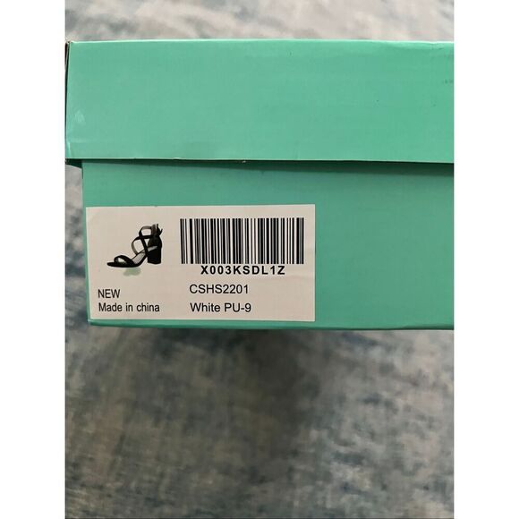 NIB! Ankis White Open Toe Strap Chunky Block High Heel Sandal Size 9 - Picture 7 of 8